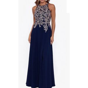 Betsy & Adam Midnight Blue Gown with Silver Detailing